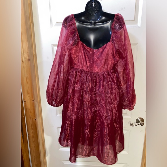 Altar'd State Women's Maroon Liz Babydoll Puff Sleeve Dress Size Large NWOT. - Picture 7 of 10